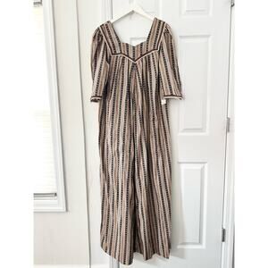JCPenney Penneys Hawaii Brown Tan Milkmaid Cottagecore Long Prairie Dress 18 NWT